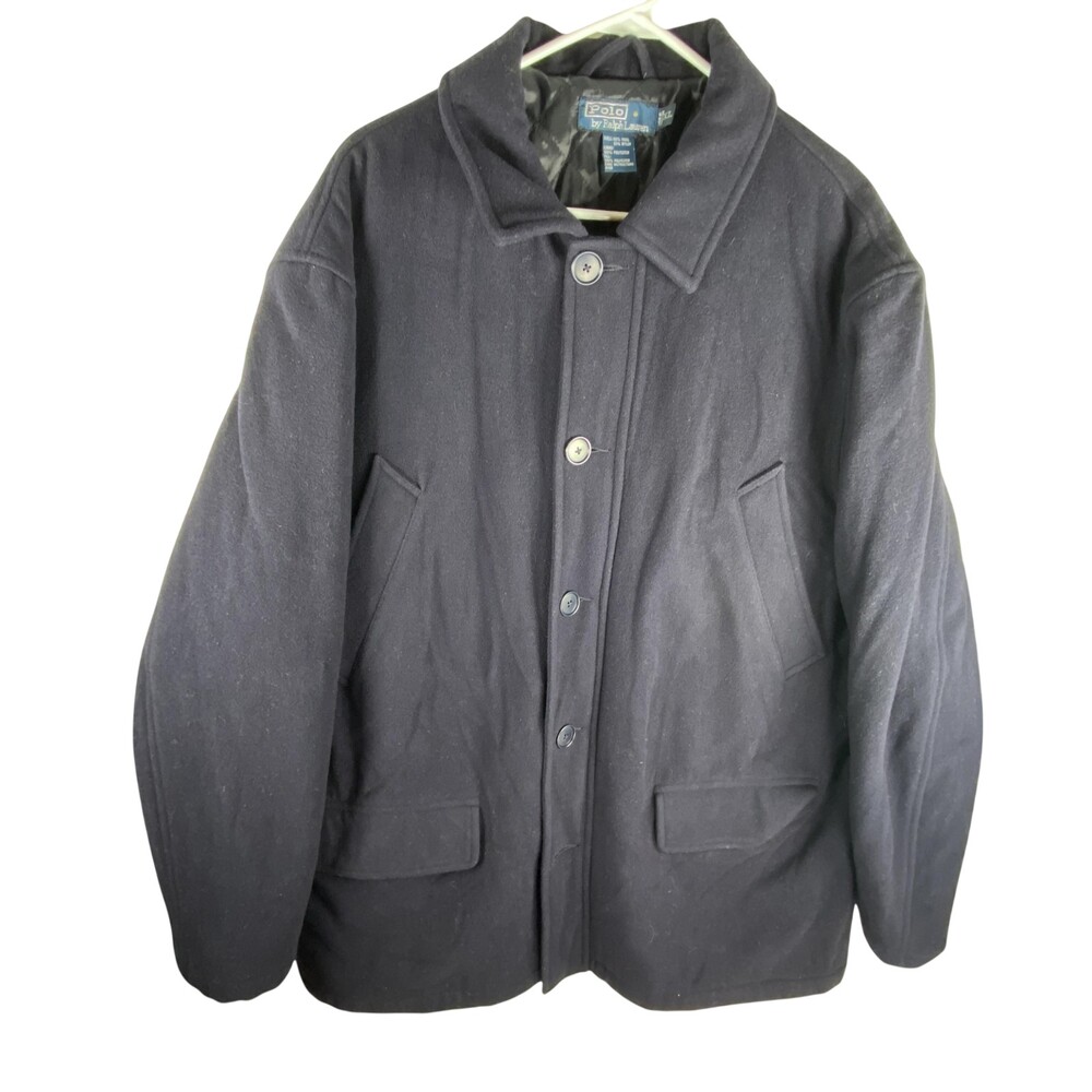 VTG Polo Ralph Lauren Wool Blend Coat XL Zip & Button Quilted Lining Jacket